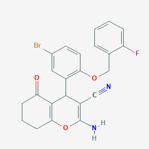 molecular formula C23H18BrFN2O3 B4068206 2-amino-4-{5-bromo-2-[(2-fluorobenzyl)oxy]phenyl}-5-oxo-5,6,7,8-tetrahydro-4H-chromene-3-carbonitrile 