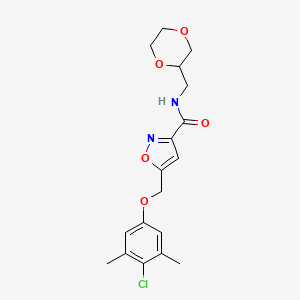 molecular formula C18H21ClN2O5 B4068208 5-[(4-chloro-3,5-dimethylphenoxy)methyl]-N-(1,4-dioxan-2-ylmethyl)-3-isoxazolecarboxamide 