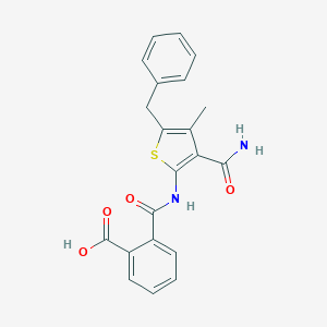 molecular formula C21H18N2O4S B406821 2-({[3-(Aminocarbonyl)-5-benzyl-4-methyl-2-thienyl]amino}carbonyl)benzoic acid 