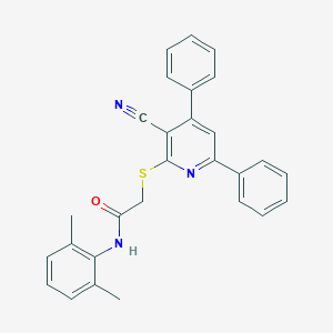 molecular formula C28H23N3OS B406824 2-(3-Cyano-4,6-diphenyl-pyridin-2-ylsulfanyl)-N-(2,6-dimethyl-phenyl)-acetamide CAS No. 332040-30-9