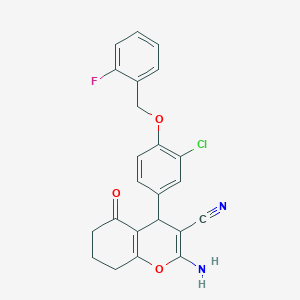 molecular formula C23H18ClFN2O3 B4068276 2-amino-4-{3-chloro-4-[(2-fluorobenzyl)oxy]phenyl}-5-oxo-5,6,7,8-tetrahydro-4H-chromene-3-carbonitrile 