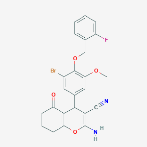 molecular formula C24H20BrFN2O4 B4068278 2-amino-4-{3-bromo-4-[(2-fluorobenzyl)oxy]-5-methoxyphenyl}-5-oxo-5,6,7,8-tetrahydro-4H-chromene-3-carbonitrile 