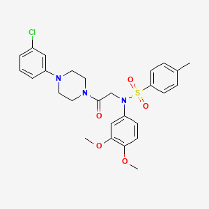 molecular formula C27H30ClN3O5S B4068285 N-{2-[4-(3-Chloro-phenyl)-piperazin-1-yl]-2-oxo-ethyl}-N-(3,4-dimethoxy-phenyl)-4-methyl-benzenesulfonamide 