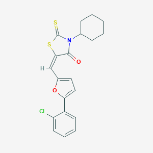 molecular formula C20H18ClNO2S2 B406831 5-{[5-(2-Chlorophenyl)-2-furyl]methylene}-3-cyclohexyl-2-thioxo-1,3-thiazolidin-4-one 