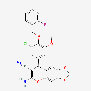 molecular formula C25H18ClFN2O5 B4068370 6-amino-8-{3-chloro-4-[(2-fluorobenzyl)oxy]-5-methoxyphenyl}-8H-[1,3]dioxolo[4,5-g]chromene-7-carbonitrile 
