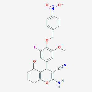 molecular formula C24H20IN3O6 B4068384 2-amino-4-{3-iodo-5-methoxy-4-[(4-nitrobenzyl)oxy]phenyl}-5-oxo-5,6,7,8-tetrahydro-4H-chromene-3-carbonitrile 