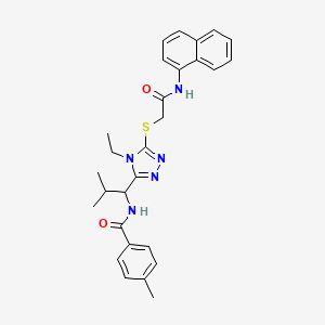 molecular formula C28H31N5O2S B4068395 N-[1-(4-ethyl-5-{[2-(1-naphthylamino)-2-oxoethyl]thio}-4H-1,2,4-triazol-3-yl)-2-methylpropyl]-4-methylbenzamide 