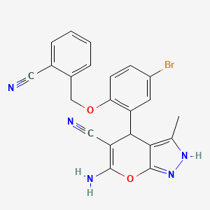 molecular formula C22H16BrN5O2 B4068423 6-amino-4-{5-bromo-2-[(2-cyanobenzyl)oxy]phenyl}-3-methyl-1,4-dihydropyrano[2,3-c]pyrazole-5-carbonitrile 