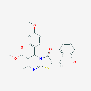 molecular formula C24H22N2O5S B406858 methyl 2-(2-methoxybenzylidene)-5-(4-methoxyphenyl)-7-methyl-3-oxo-2,3-dihydro-5H-[1,3]thiazolo[3,2-a]pyrimidine-6-carboxylate 