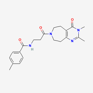 molecular formula C21H26N4O3 B4068596 N-[3-(2,3-dimethyl-4-oxo-3,4,5,6,8,9-hexahydro-7H-pyrimido[4,5-d]azepin-7-yl)-3-oxopropyl]-4-methylbenzamide 