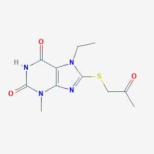 molecular formula C11H14N4O3S B406860 7-ethyl-3-methyl-8-[(2-oxopropyl)sulfanyl]-3,7-dihydro-1H-purine-2,6-dione CAS No. 303971-12-2