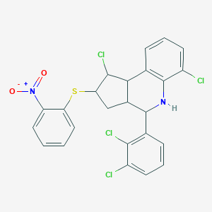 molecular formula C24H18Cl4N2O2S B406864 1,6-dichloro-4-(2,3-dichlorophenyl)-2-({2-nitrophenyl}sulfanyl)-2,3,3a,4,5,9b-hexahydro-1H-cyclopenta[c]quinoline 