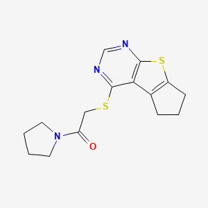 molecular formula C15H17N3OS2 B4068646 4-{[2-oxo-2-(1-pyrrolidinyl)ethyl]thio}-6,7-dihydro-5H-cyclopenta[4,5]thieno[2,3-d]pyrimidine 