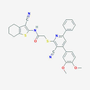 molecular formula C31H26N4O3S2 B406865 2-{[3-cyano-4-(3,4-dimethoxyphenyl)-6-phenyl-2-pyridinyl]sulfanyl}-N-(3-cyano-4,5,6,7-tetrahydro-1-benzothiophen-2-yl)acetamide 