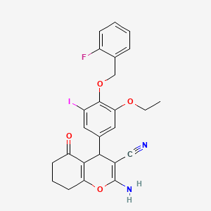molecular formula C25H22FIN2O4 B4068651 2-amino-4-{3-ethoxy-4-[(2-fluorobenzyl)oxy]-5-iodophenyl}-5-oxo-5,6,7,8-tetrahydro-4H-chromene-3-carbonitrile 