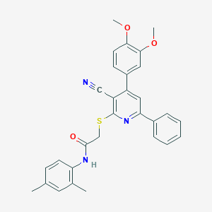 2-[3-cyano-4-(3,4-dimethoxyphenyl)-6-phenylpyridin-2-yl]sulfanyl-N-(2,4-dimethylphenyl)acetamide