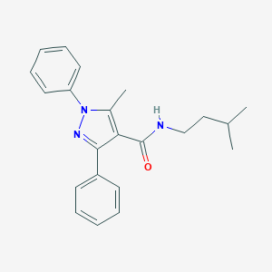 molecular formula C22H25N3O B040687 1H-Pyrazole-4-carboxamide, 1,3-diphenyl-5-methyl-N-(3-methylbutyl)- CAS No. 125103-48-2
