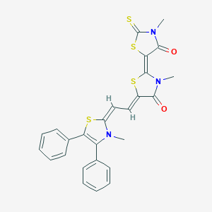 molecular formula C26H21N3O2S4 B406871 3,3'-dimethyl-5-[2-(3-methyl-4,5-diphenyl-1,3-thiazol-2(3H)-ylidene)ethylidene]-2'-thioxo-2,5'-bis[1,3-thiazolidin-2-ylidene]-4,4'-dione 