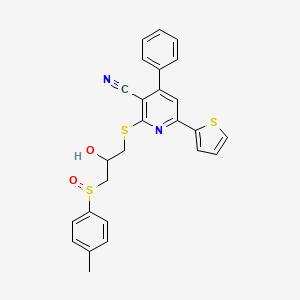 molecular formula C26H22N2O2S3 B4068904 2-({2-hydroxy-3-[(4-methylphenyl)sulfinyl]propyl}thio)-4-phenyl-6-(2-thienyl)nicotinonitrile 