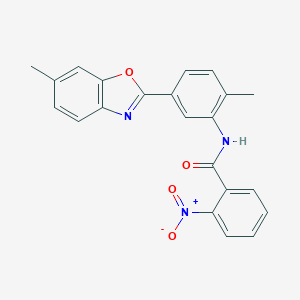 molecular formula C22H17N3O4 B406893 N-[2-Methyl-5-(6-methyl-benzooxazol-2-yl)-phenyl]-2-nitro-benzamide 