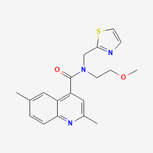 molecular formula C19H21N3O2S B4068932 N-(2-methoxyethyl)-2,6-dimethyl-N-(1,3-thiazol-2-ylmethyl)quinoline-4-carboxamide 