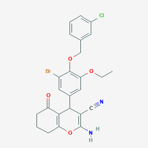molecular formula C25H22BrClN2O4 B4068959 2-amino-4-{3-bromo-4-[(3-chlorobenzyl)oxy]-5-ethoxyphenyl}-5-oxo-5,6,7,8-tetrahydro-4H-chromene-3-carbonitrile 