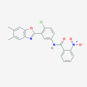 molecular formula C22H16ClN3O4 B406896 N-[4-Chloro-3-(5,6-dimethyl-benzooxazol-2-yl)-phenyl]-2-nitro-benzamide 