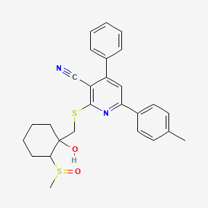 molecular formula C27H28N2O2S2 B4068982 2-({[1-hydroxy-2-(methylsulfinyl)cyclohexyl]methyl}thio)-6-(4-methylphenyl)-4-phenylnicotinonitrile 