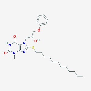 molecular formula C27H40N4O4S B406906 8-(dodecylsulfanyl)-7-(2-hydroxy-3-phenoxypropyl)-3-methyl-3,7-dihydro-1H-purine-2,6-dione 