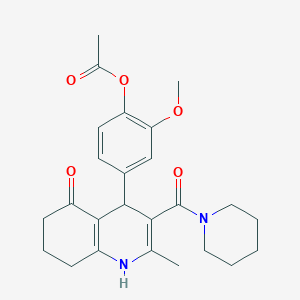 molecular formula C25H30N2O5 B4069087 2-methoxy-4-[2-methyl-5-oxo-3-(1-piperidinylcarbonyl)-1,4,5,6,7,8-hexahydro-4-quinolinyl]phenyl acetate 