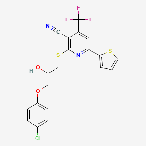 molecular formula C20H14ClF3N2O2S2 B4069093 2-{[3-(4-chlorophenoxy)-2-hydroxypropyl]thio}-6-(2-thienyl)-4-(trifluoromethyl)nicotinonitrile 