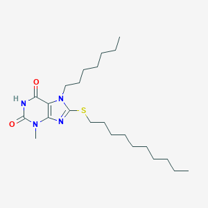 molecular formula C23H40N4O2S B406916 8-(decylsulfanyl)-7-heptyl-3-methyl-3,7-dihydro-1H-purine-2,6-dione CAS No. 303969-13-3