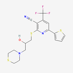 molecular formula C18H18F3N3OS3 B4069163 2-{[2-hydroxy-3-(4-thiomorpholinyl)propyl]thio}-6-(2-thienyl)-4-(trifluoromethyl)nicotinonitrile 