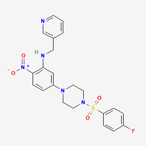 molecular formula C22H22FN5O4S B4069172 (5-{4-[(4-fluorophenyl)sulfonyl]-1-piperazinyl}-2-nitrophenyl)(3-pyridinylmethyl)amine 