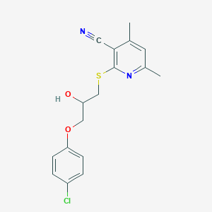 molecular formula C17H17ClN2O2S B4069193 2-{[3-(4-chlorophenoxy)-2-hydroxypropyl]thio}-4,6-dimethylnicotinonitrile 