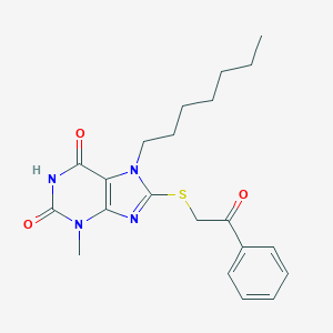 7-heptyl-3-methyl-8-[(2-oxo-2-phenylethyl)sulfanyl]-3,7-dihydro-1H-purine-2,6-dione