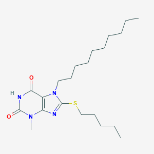 molecular formula C21H36N4O2S B406928 7-decyl-3-methyl-8-(pentylsulfanyl)-3,7-dihydro-1H-purine-2,6-dione CAS No. 303969-31-5