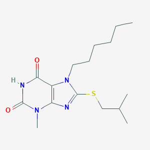 molecular formula C16H26N4O2S B406938 7-Hexyl-8-isobutylsulfanyl-3-methyl-3,7-dihydro-purine-2,6-dione CAS No. 332033-51-9