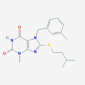 molecular formula C19H24N4O2S B406949 3-Methyl-8-(3-methylbutylsulfanyl)-7-[(3-methylphenyl)methyl]purine-2,6-dione CAS No. 303973-45-7