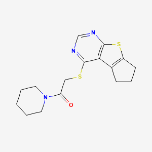 molecular formula C16H19N3OS2 B4069498 4-{[2-oxo-2-(1-piperidinyl)ethyl]thio}-6,7-dihydro-5H-cyclopenta[4,5]thieno[2,3-d]pyrimidine 