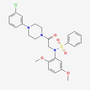 molecular formula C26H28ClN3O5S B4069539 N-{2-[4-(3-Chloro-phenyl)-piperazin-1-yl]-2-oxo-ethyl}-N-(2,5-dimethoxy-phenyl)-benzenesulfonamide 