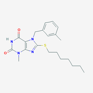 molecular formula C21H28N4O2S B406954 8-(heptylsulfanyl)-3-methyl-7-(3-methylbenzyl)-3,7-dihydro-1H-purine-2,6-dione CAS No. 303973-33-3