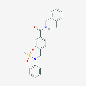 molecular formula C23H24N2O3S B406960 N-(2-methylbenzyl)-4-{[(methylsulfonyl)anilino]methyl}benzamide 