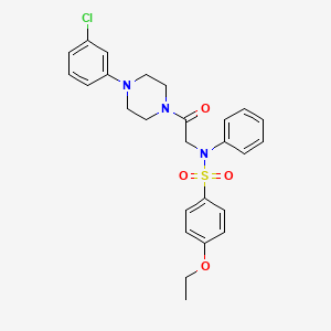molecular formula C26H28ClN3O4S B4069656 N-{2-[4-(3-Chloro-phenyl)-piperazin-1-yl]-2-oxo-ethyl}-4-ethoxy-N-phenyl-benzenesulfonamide 