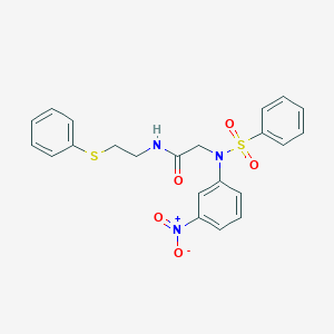 molecular formula C22H21N3O5S2 B406966 2-[{3-nitrophenyl}(phenylsulfonyl)amino]-N-[2-(phenylsulfanyl)ethyl]acetamide 