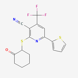 molecular formula C17H13F3N2OS2 B4069666 2-[(2-oxocyclohexyl)thio]-6-(2-thienyl)-4-(trifluoromethyl)nicotinonitrile 