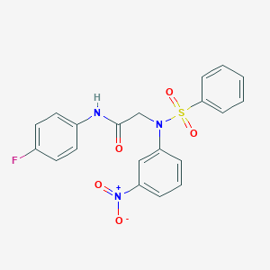 molecular formula C20H16FN3O5S B406969 N-(4-fluorophenyl)-2-[{3-nitrophenyl}(phenylsulfonyl)amino]acetamide 