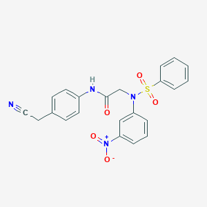 molecular formula C22H18N4O5S B406973 N-[4-(cyanomethyl)phenyl]-2-[{3-nitrophenyl}(phenylsulfonyl)amino]acetamide 