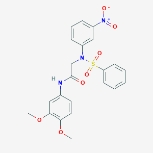 molecular formula C22H21N3O7S B406976 N-[3,4-bis(methyloxy)phenyl]-2-[{3-nitrophenyl}(phenylsulfonyl)amino]acetamide 