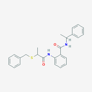 molecular formula C25H26N2O2S B4069807 2-{[2-(benzylthio)propanoyl]amino}-N-(1-phenylethyl)benzamide 